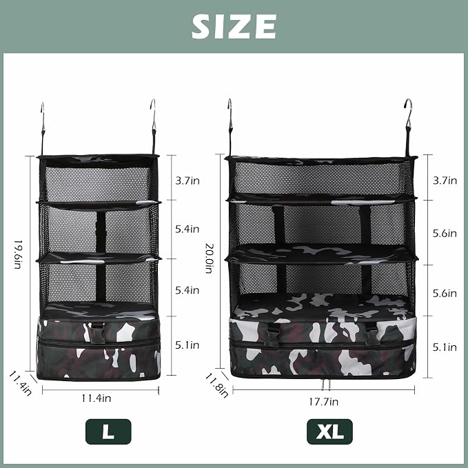 Surblue Hanging Closet Storage Bag Collapsible 3-Shelf Washable Oxford Fabric with 2 Hooks (XL 17.71 * 11.81 * 20in, Camouflage)