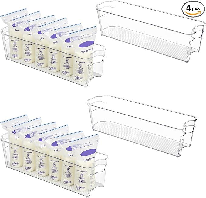 Vtopmart Breastmilk Storage Container 4PCS Set, Clear Freezer and Fridge Organizer Bins, Plastic Storage Bins for Breast Milk, Baby Pouches, Formula, Bottles and Yogurts, 4.3’’ Width, 14.7" Long