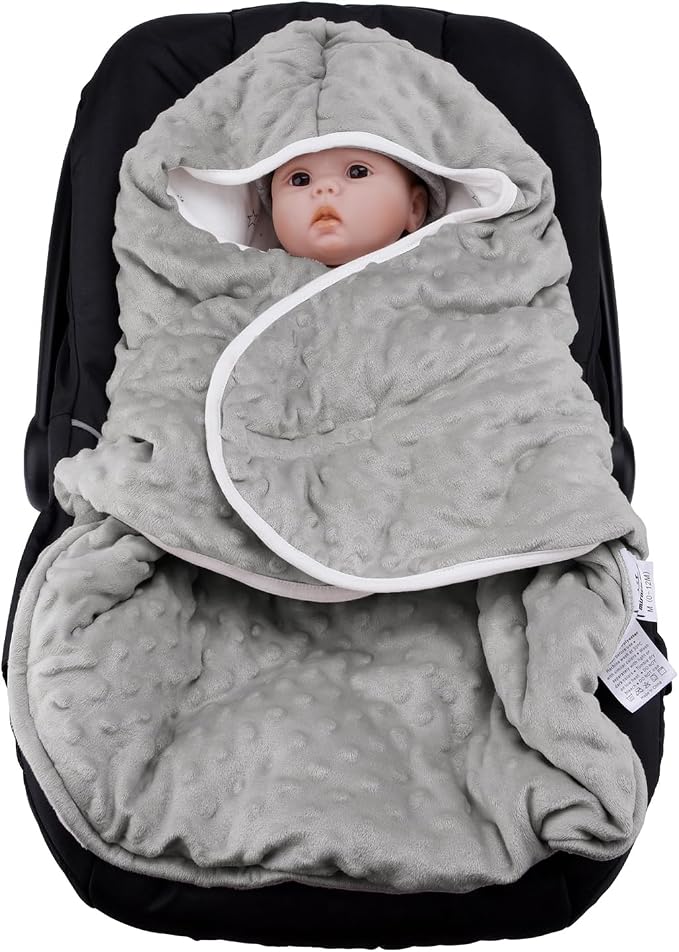Bebamour Winter Car Seat Cover and Baby Swaddle Blanket - Newborn Wrap for Girls Boys, Warm Winter