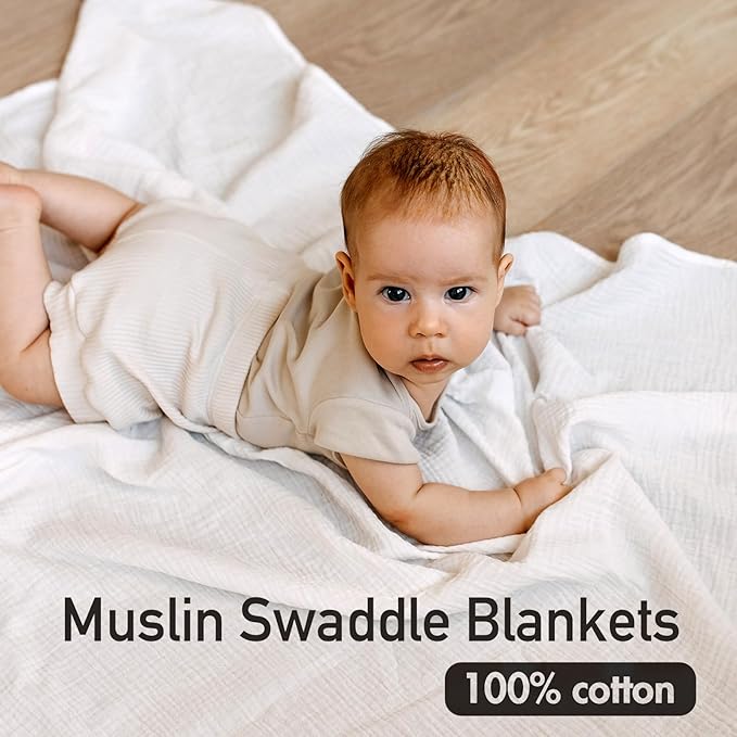 Muslin Swaddle Blankets for Newborn, 3 Pack Breathable Soft Receiving Blanket, Large 38 x 40 inches Swaddle Wrap Burping Clothes Diapers, Essentials Infant Shower Items, Toddler Gift (Gentle Colors)