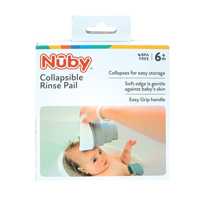Nuby Collapsible Rinse Pail for Baby Bath Time - Collapsible Bucket with Easy Grip Handle to Rinse Baby Shampoo and Soap - Baby Essentials (Pack of 2)