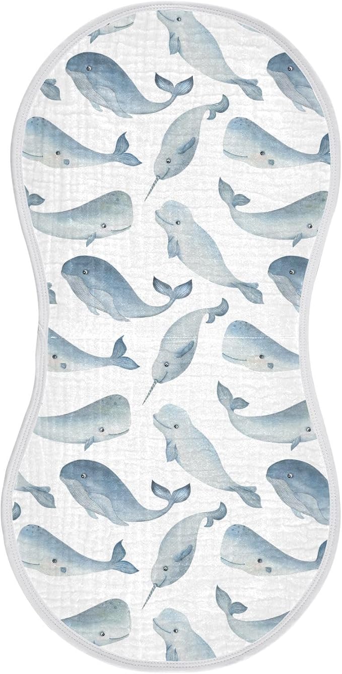 vvfelixl Baby Burp Cloths Whale Dolphin Baby Newborn Cotton Burping Cloths Set Baby Washcloths 4 Pack