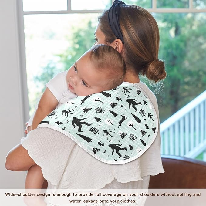 Muslin Burp Cloths for Baby Boys and Girls - 4-Pack Ultra Absorbent Bigfoot Sasquatch Muslin Washcloths, Newborn Towel, Milk Spit Up Rags, Burp Cloth Bib for Unisex, 22 x 11 Inch
