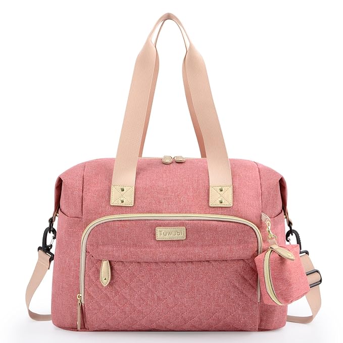 Tuwubi Diaper Bag Tote,Baby Diaper Bag with Pacifier Case Large Travel Diaper Tote Caddy for Mom and Dad Multifunction Large Baby Bag - M-Pink