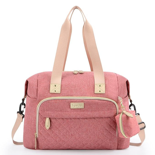 Tuwubi Diaper Bag Tote,Baby Diaper Bag with Pacifier Case Large Travel Diaper Tote Caddy for Mom and Dad Multifunction Large Baby Bag - M-Pink