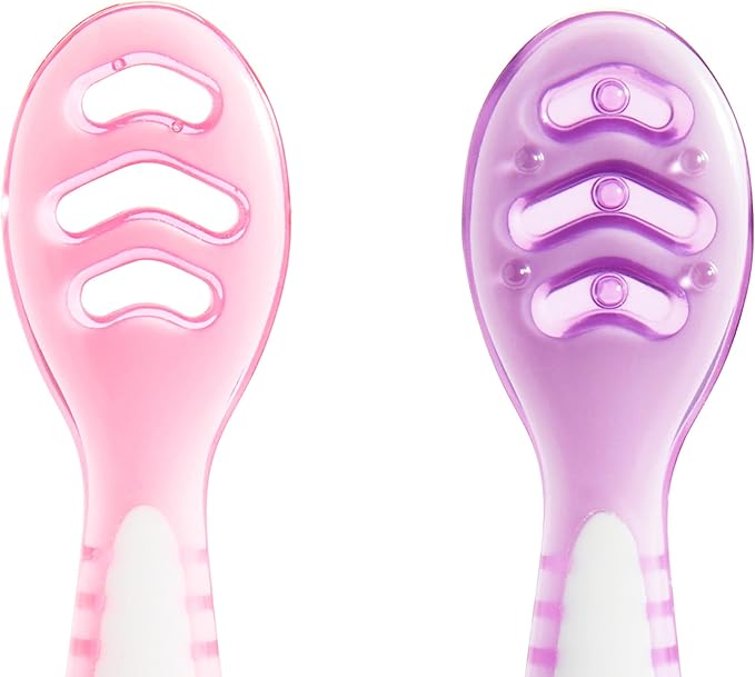 Munchkin® Gentle Dip??Baby Spoons for Self Feeding and Baby Led Weaning, 3 Pack, Pink/Purple