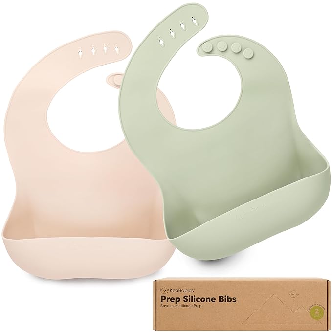 KeaBabies 2-Pack Silicone Bibs for Babies, Toddlers Girl, Boy ??Sturdy Food-Grade Baby Bibs for Eating, Large Food Catcher, Clean & Put On Easily, Waterproof Toddler Feeding Essentials (Macaron)
