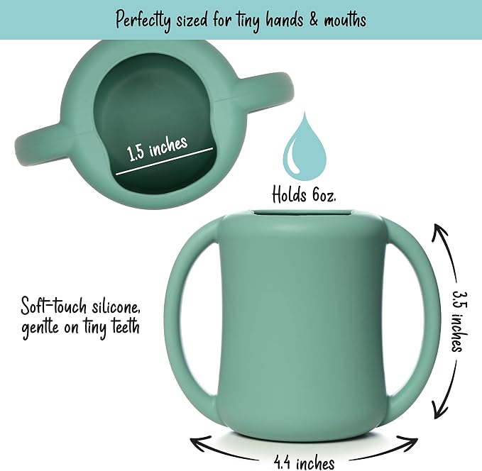 PrimaStella Silicone Baby & Toddler Training Cup with Handles (Green)