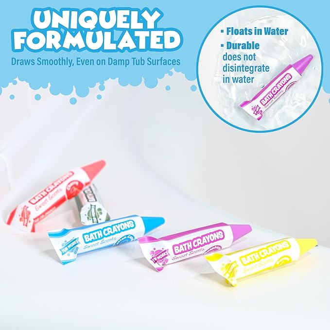 Tub Works® Sweet Scents Smooth??Bath Crayons Bath Toy, 12 Pack | Nontoxic, Washable Bath Crayons for Toddlers & Kids | Unique Formula Draws Smoothly & Vividly on Wet & Dry Tub Walls | Scented Crayons