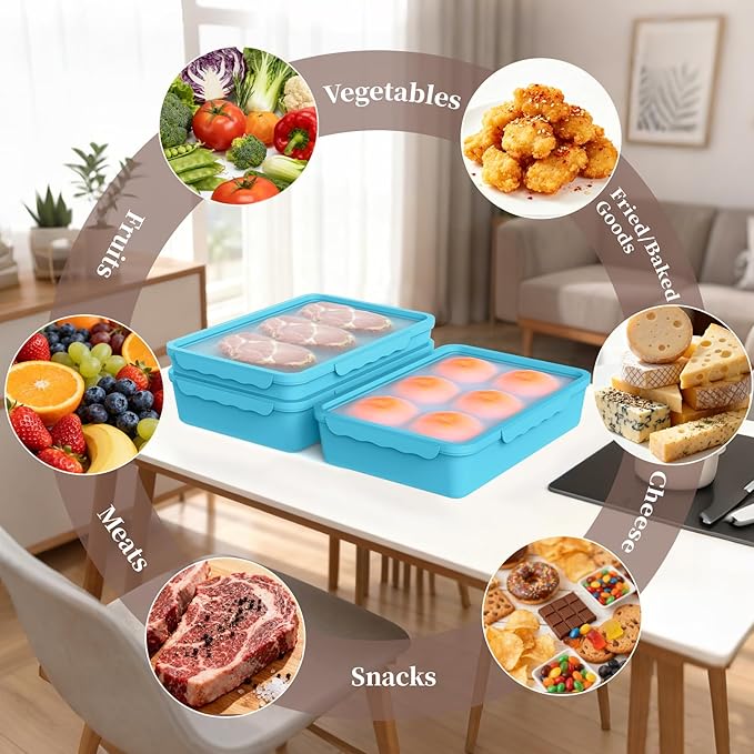 2 Piece Food Storage Containers with Lids,Reusable Large Fruit and Veggie Savers, Meal Prep Containers,Suitable for Storing Food in the Kitchen Refrigerator and Snacks in the Living Room