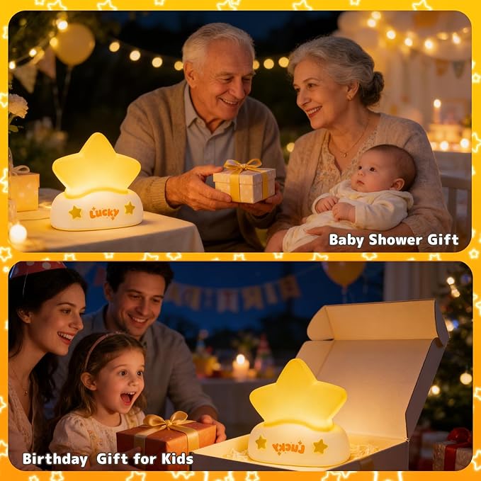 Star Night Light for Kids Toddler Baby, Squishy Silicone Touch Night Light with 3 Levels Brightness, Rechargeable Portable Bedside Lamp with Timer Off Function, Gifts for Boys Girls