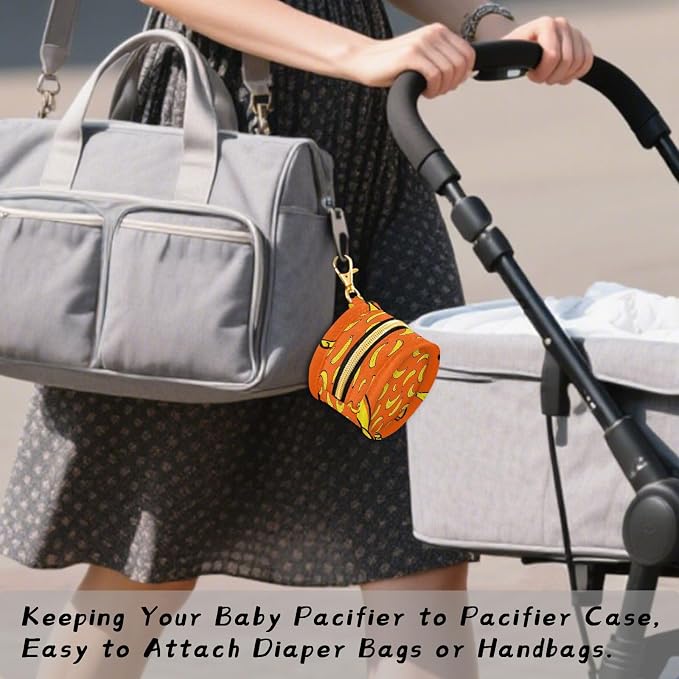 Pacifier Holder with Clip Pacifier Case for Diaper Bag Round Baby Pacifier Pouch Box Bag Portable Orange Banana
