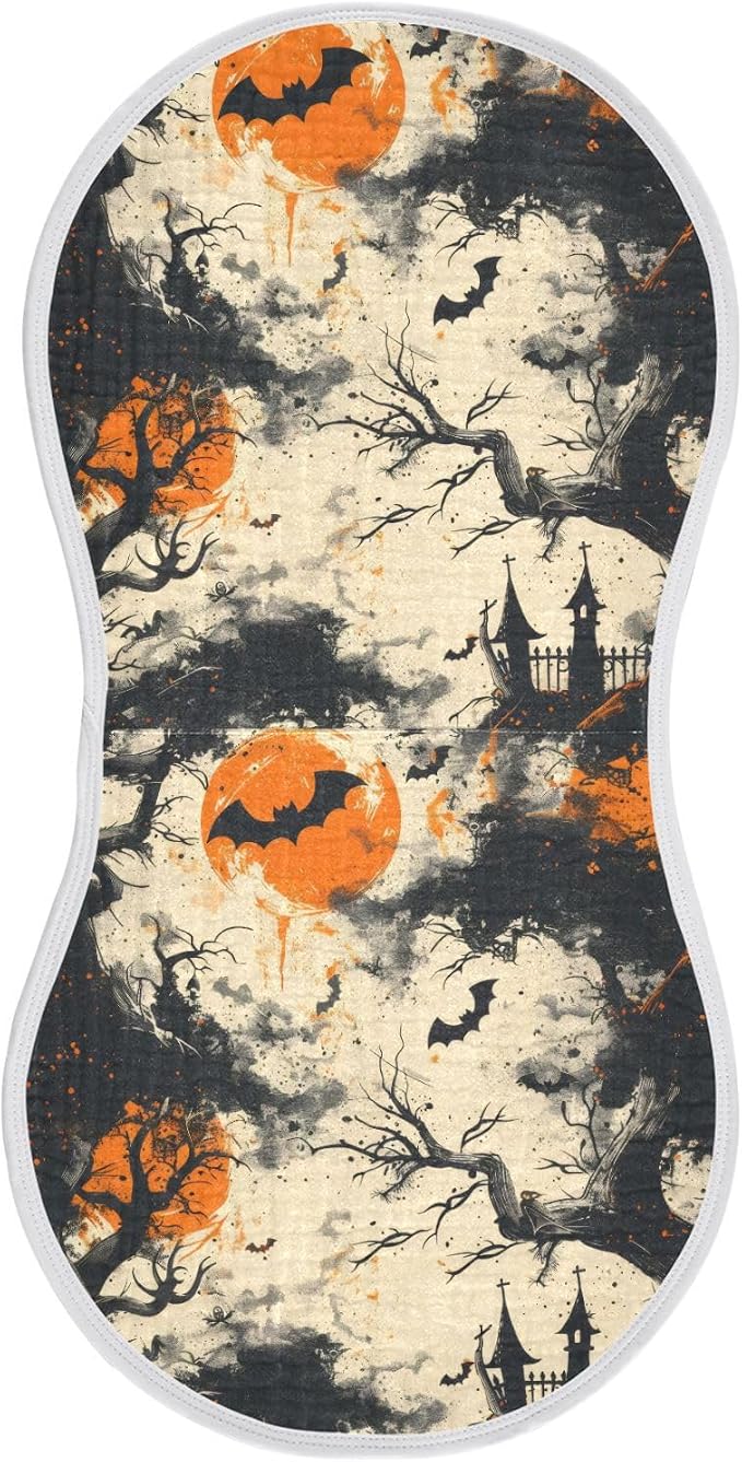 Vintage Halloween Muslin Baby Burp Cloths - Super Absorbent and Soft Burping Rags - Cotton Burp Clothes Set for Boys and Girls, 1 Pack