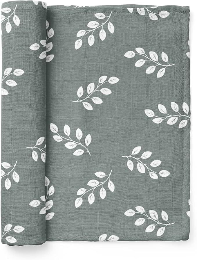 Mini Wander Swaddles for Newborns Muslin Swaddle Blankets - Breathable Soft Gender Neutral Receiving Blanket Baby Essentials | 47 x 47 Cotton - (Leaves Storm Blue)