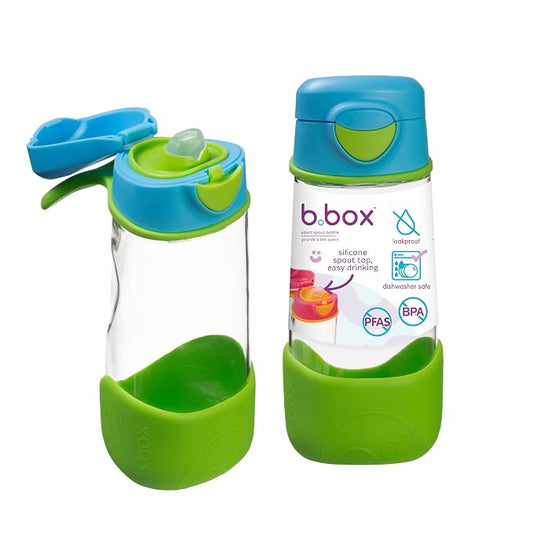 b.box 15oz Sport Spout Kids Water Bottle for School, Sports, Daycare - No-Straw Design for Easy Cleaning - Leakproof - Ergonomic Triangle Grip - Dishwasher Safe, BPA Free, PFAS Free - Ocean Breeze