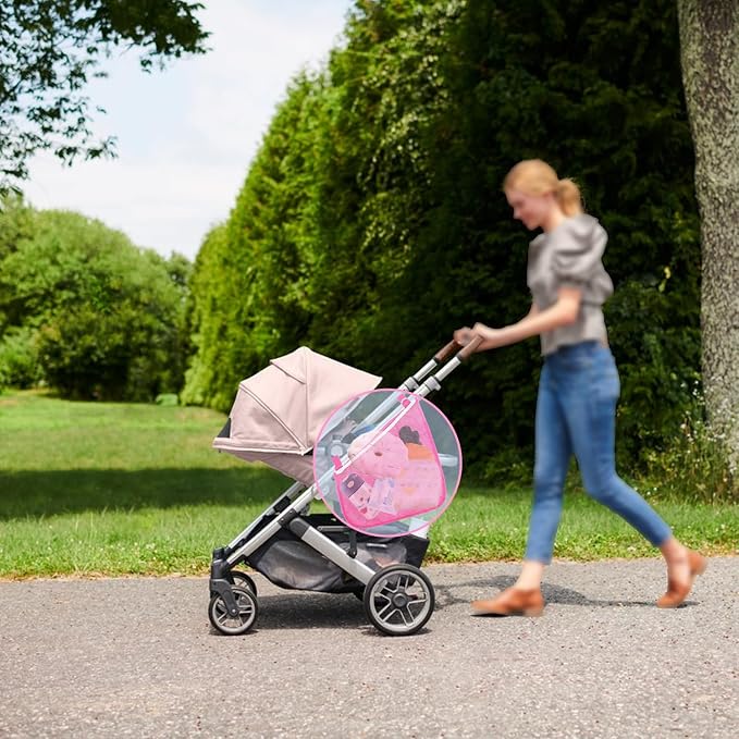 Alovexiong 2 Pack Universal Stroller Organizer Bag, Side Sling Cargo Stroller Net, Non-Slip and Adjustable Straps Storage Mesh Bag for Baby Accessories, Mesh Cargo Net for Stroller Storage - Pink