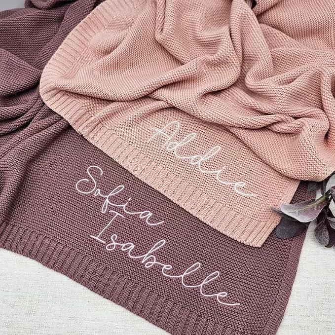 IZI POD Personalized Knit Baby Blanket, Embroidered Name Nursery Blanket, Custom Name Baby Boy Girl Blanket Shower, Baby Newborn Blanket, Baby Boy Girl Knit Blanket, Baby Gift