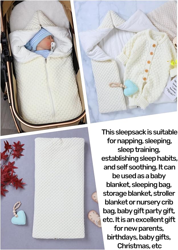 Baby Swaddle Sleep Sack Infant Knit Receiving Blanket Newborn Winter Warm Essentials 0-12Months Beige