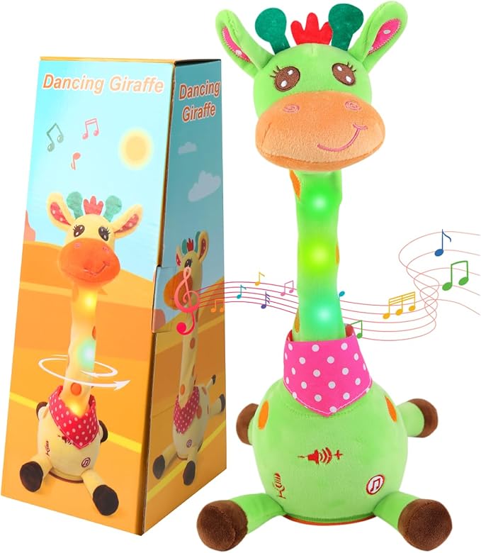 Dancing Giraffe Musical Plush Toy, Recording & Repeating Talking Giraffe Baby Toy for 6??2 Months, Interactive Singing Stuffed Animal, Birthday Gift for Grandkids Infants Toddlers(Green)