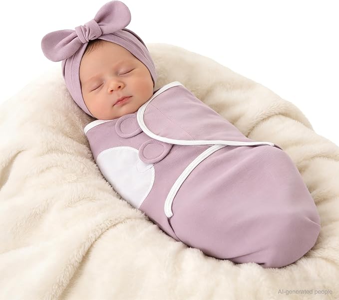 Baby Swaddle Sleep Sack with Hat Set for 0-3 months 3-Pack Soft Cotton Newborn Wearable Swaddle Wrap for Girls Boys
