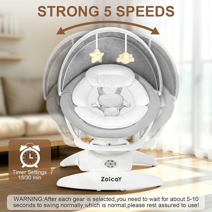 3-in-1 Baby Swing for Infants with Motion Detection, Infant Swing with 5 Speeds & 3 Swing Modes, 12 Melodies, Electric Swing for Baby, Up to 25 lbs, White
