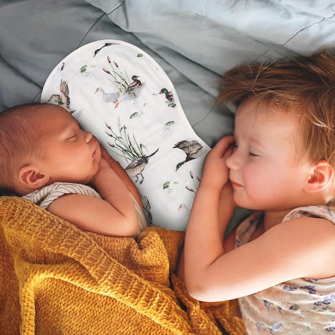 LifeTree Muslin Baby Burp Cloths - 2 Pack 70% Viscose from Bamboo and 30% Cotton Large 22'' by 10.6'' Absorbent Milk Spit Up Rags - Burping Cloths for Newborn, Girls Boys, MallardDuck & Olive