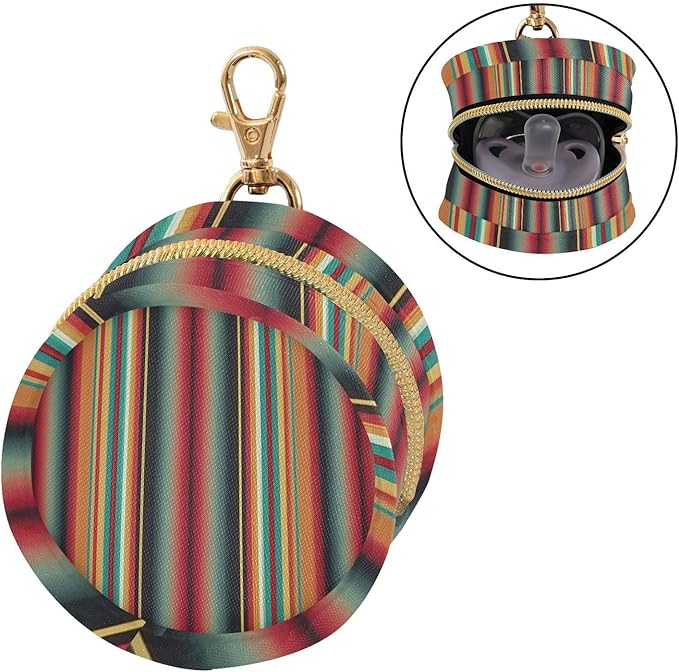 Stripe Spring Colors Southwest Pacifier Holder Case with Clip Portable Small Travel Pacifier Pouch for Mom Bag Zipper Coin Purse Pendant