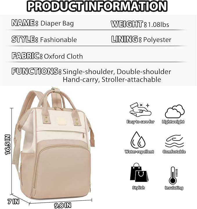 Baby Diaper Bag, Nappy Changing Backpack with Insulated Pockets,Multi-Waterproof Backpack Baby Essentials Travel for for Boys Girls, Multipurpose Travel Back Pack Moms Dads (Khaki)