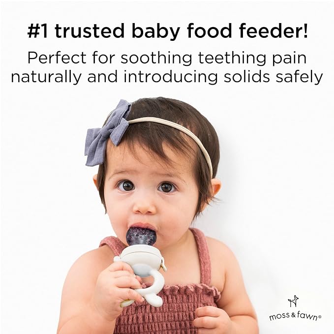 Moss and Fawn Baby's First Bites Bundle - Silicone Frozen Breast Milk Popsicle Kit with Forage Feeder & Teething Popsicle Ice Cube Tray - BPA, PVC, & Lead-Free - Ecru