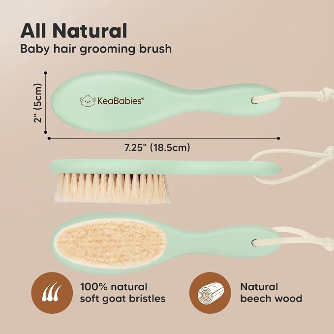 KeaBabies Baby Hair Brush and KeaBabies Diaper Caddy Organizer - Wooden Brush with Soft Goat Bristles, Organizer for Nursery, Cradle Cap Hairbrush