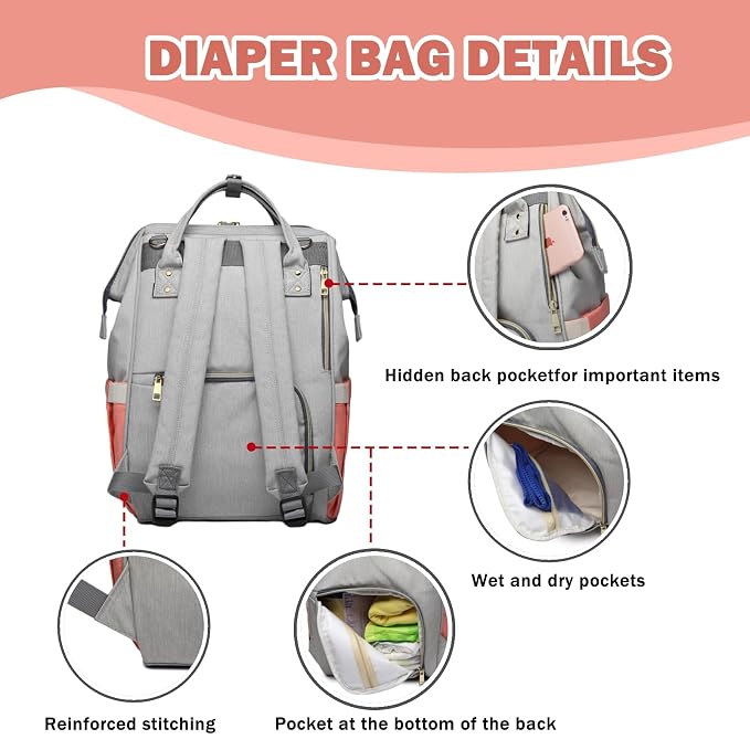 Diaper Bag Backpack Waterproof Multi-Function Diaper Bag for Baby Care Travel Essentials Baby Bag for Mom Large Capacity Yellow