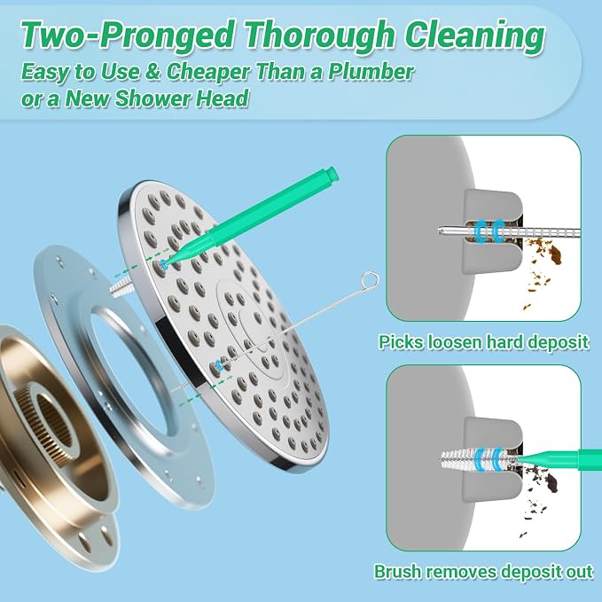 MAPVOLUT 51-in-1 Shower Head Cleaner Kit & Straw Cleaning Brushes Set - Unclog Nozzles, Holes, Stanley Cups, Sippy Bottles, Printers, Faucets - 35 Brushes, 10 Steel Picks, 5 Straw Brushes (3 Colors)
