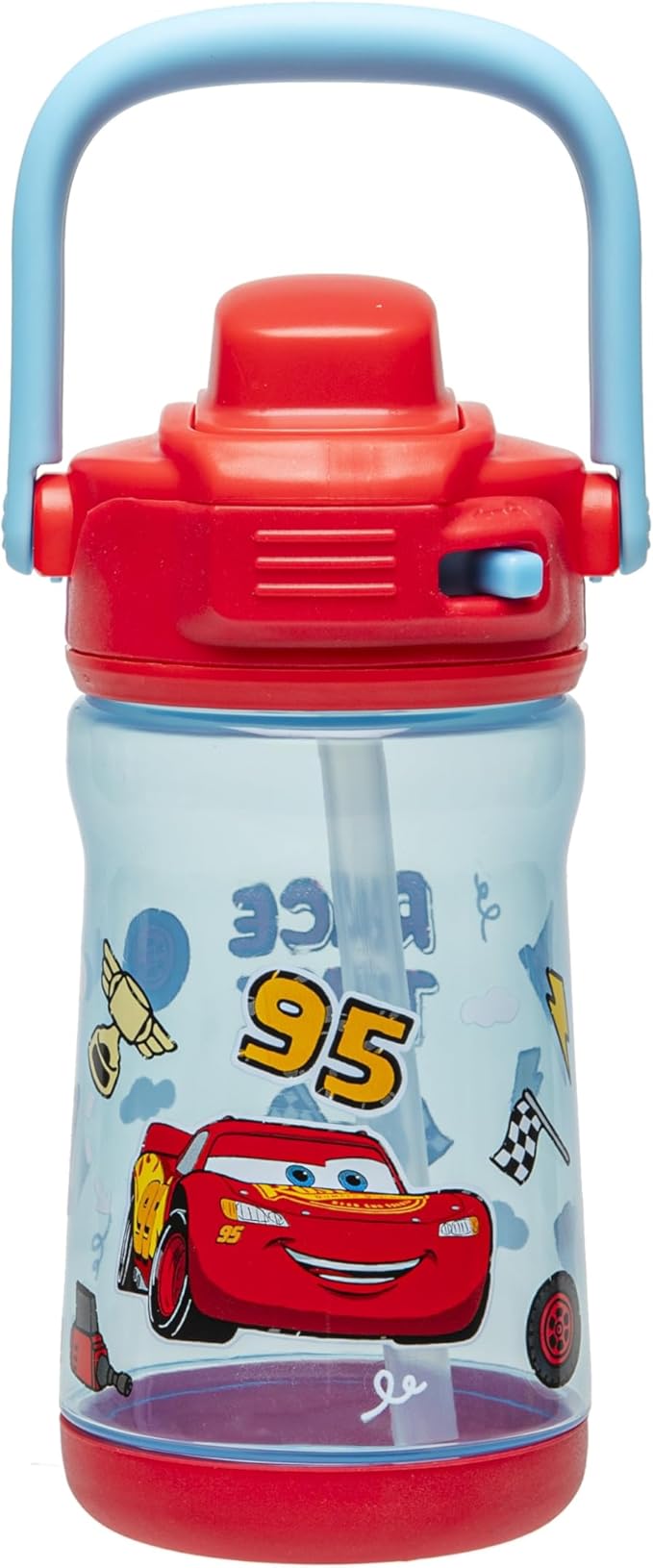 Zak Designs Disney Pixar Cars Beacon Kid Water Bottle for Travel or At Home, 12oz Plastic is Durable and Leak-Proof with Liquid Lock Spout, Cover, Carry Handle, Protective Base (Lightning McQueen)