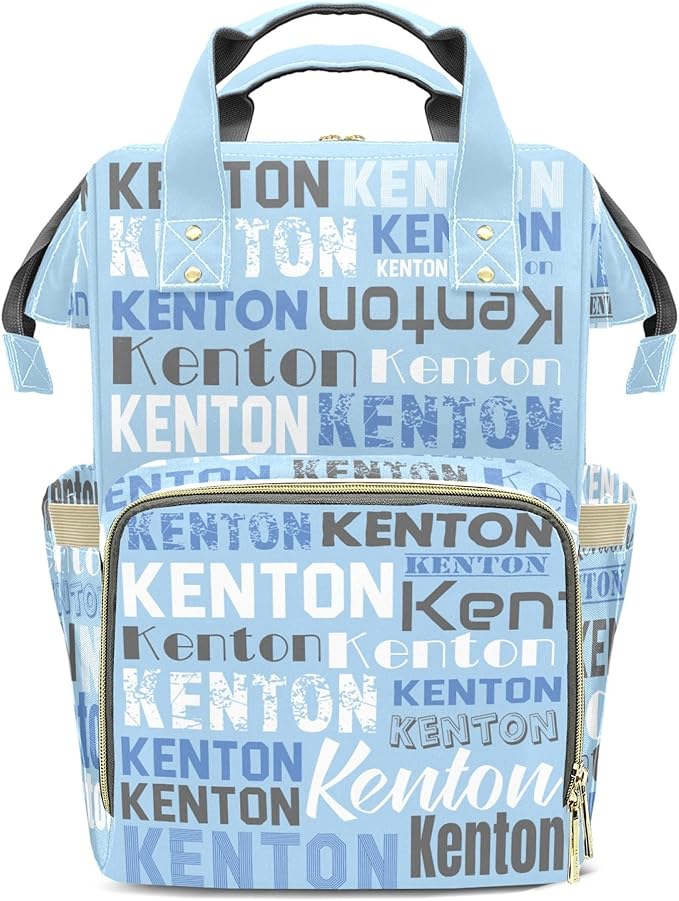 Personalized Diaper Bag Backpack for Baby Boy with Name, Light Blue Custom Nappy Nursing Bag for Moms Dads, Nylon, Customized Gift, Large Capacity, Waterproof, Multifunctional