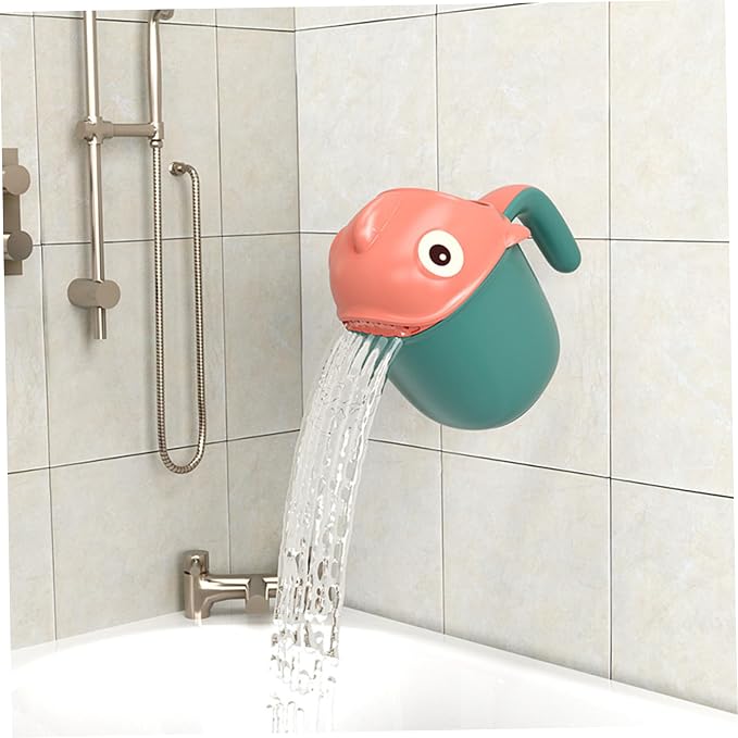 Baby Bath Rinser Cup, Large Capacity Bath Cup for Rinsing Hair with 7-Hole Gentle Shower, Easy-Grip Cartoon Fish Design for Kids Time..