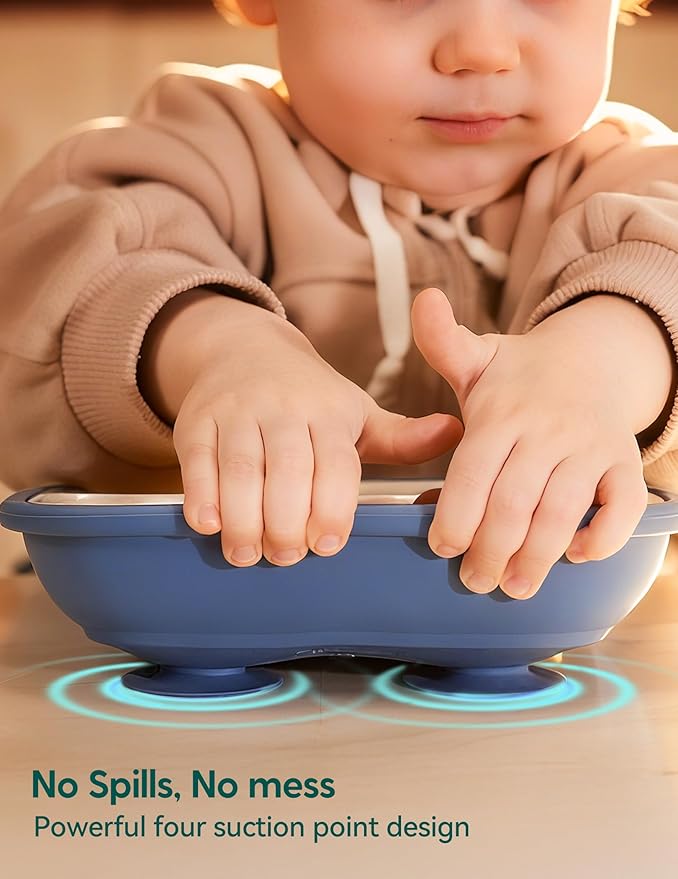 Babelio 8'' Toddler Porcelain Plates with Silicone Suction Sleeves, Lead & BPA Free, Divided, Microwave & Dishwasher Safe, Stay Put, Suitable for Kids, 3 Pack