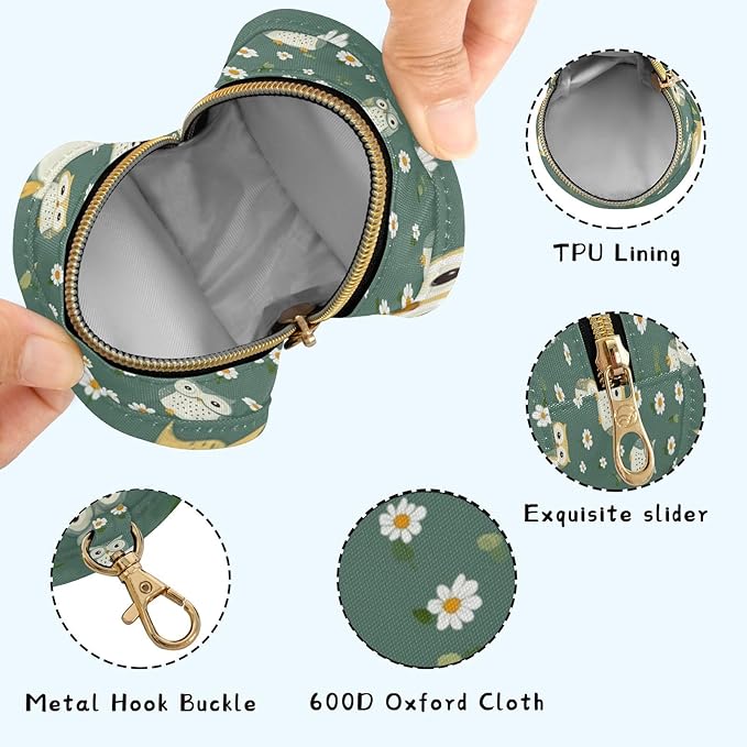 Pacifier Holder with Clip Pacifier Case for Diaper Bag Round Baby Pacifier Pouch Box Bag Portable White Daisy Flower Owls