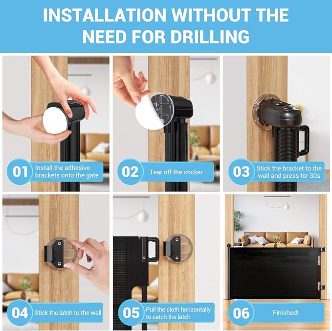 HAMOPY Auto-Lock Retractable Baby Gate Replacement Free-Punch Parts, Original Hardware Set (Including 2 x Latches + 2 x Brackets) Only Fit 55“&71” Auto-Lock Baby Gate(Black)