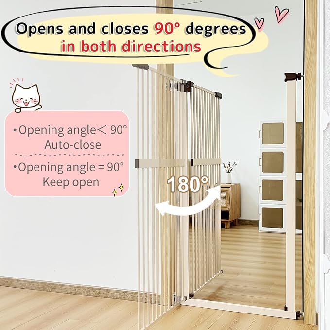 Lumizone 61.02" Extra Tall Pet Gate for Cat Dog 63.39"-67.90" Wide Cream | Extra Tall Cat Gate for Doorway Hallway Stairs Pressure Mounted 1.37" Gap No Drilling Auto-Close Dual-Lock