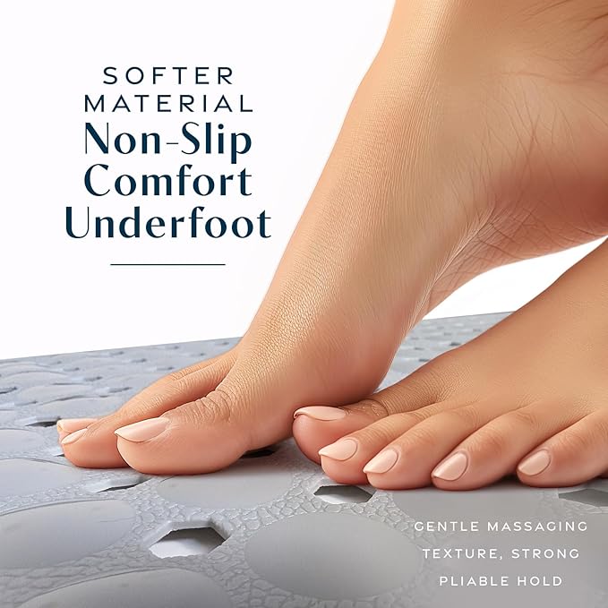 SlipX Solutions Power Grip Bathtub Safety Mat | Precision Grip Technology for Longer, Stronger, & Softer Wet Surface Protection | Solid Gray 39"x16"