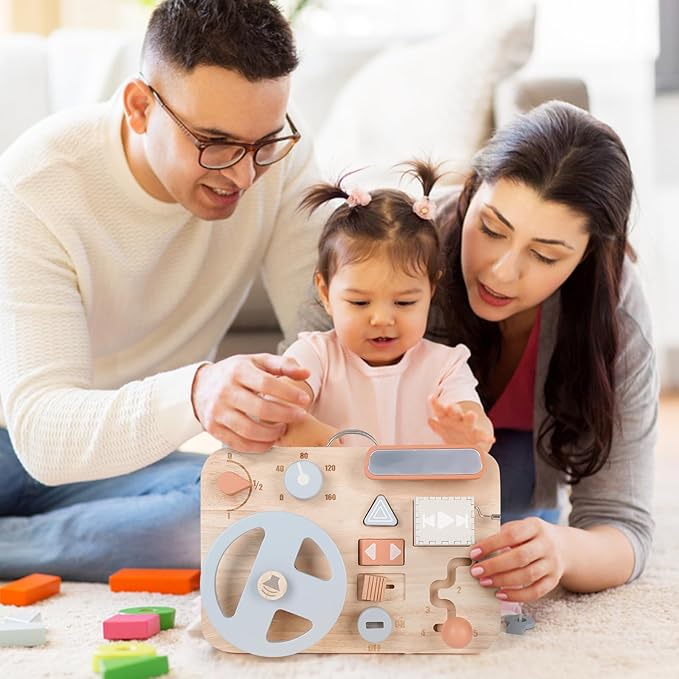 Vanplay Montessori Busy Board for Toddlers - Wooden Montessori Toys, Aesthetic Sensory Activity for Fine Motor Skills, Travel Busy Board Educational Sensory Toys for Boys and Girls