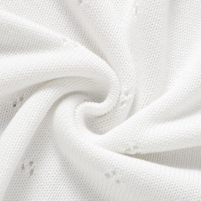 Hadetoto Cotton Lace Knit Baby Blankets, Super Soft Lightweight Crib Blanket for Infant Boys Girls, Nursery Bedding (White)