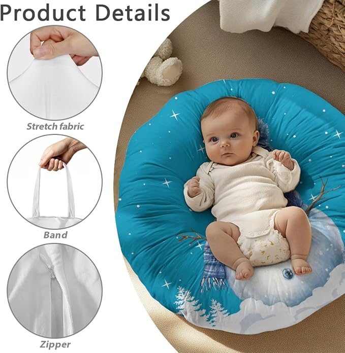 Blue Snowman Nursing Pillow Cover Breastfeeding Pillow Slipcover for Baby Boys & Girls Nursing Pillow Case for Newborn Soft Fabric Fits Snug On Infant Pillow Not Included