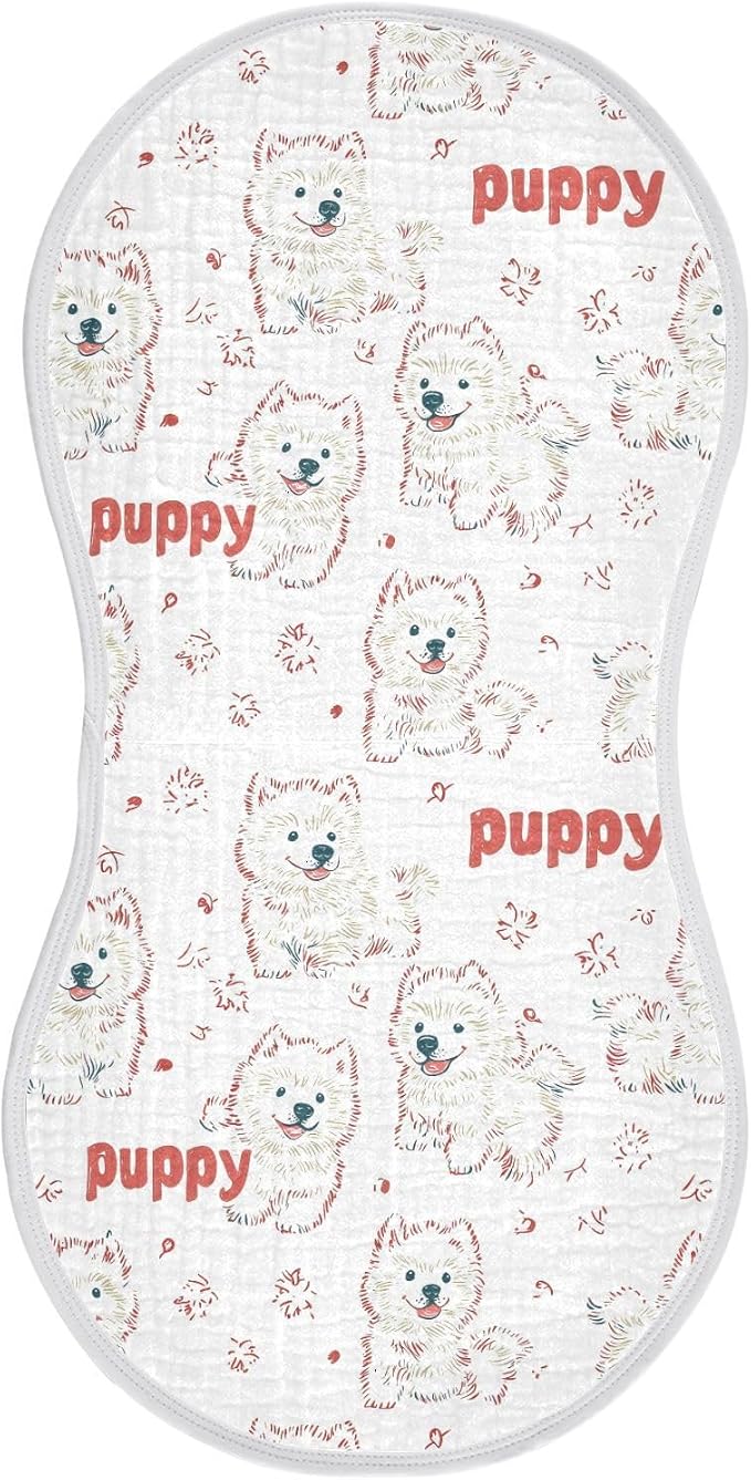 vvfelixl Cute Puppy Samoyed Burp Cloths for Baby Boy Girls Baby Washcloths Burp Rags 1 Pack