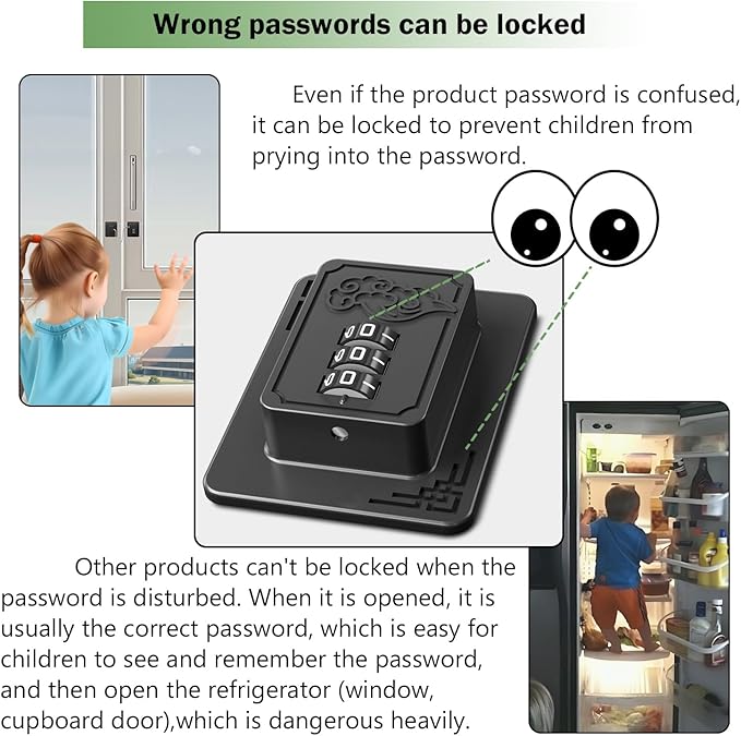 4 Pack Refrigerator Lock Set, Child Proof Cabinet Locks for Refrigerators, Drawers, Closets, Windows (Black+White)