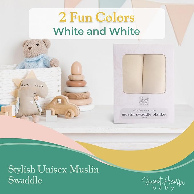 Muslin Swaddle Blanket ??Soft Cotton Muslin Baby Blanket for Newborns, Infants, and Toddlers, All-Season Comfort Baby Essential - White