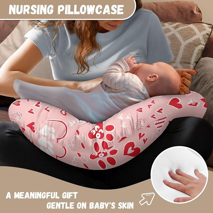 Red Love Nursing Pillow Cover Breast Feeding Pillow Support Positioner Lounger Slipcover for Baby Boy Girl Newborn Infant Valentine's Day