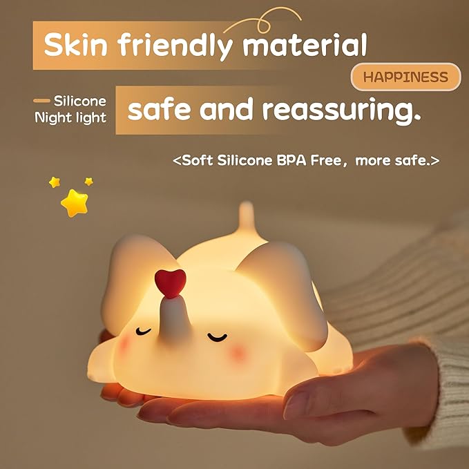 Cute Love Elephant Night Light For Kids, LED Squishy Nursery Lamp Warm Brightness For Breastfeeding , 3 Level Dimmable Soft Nightlight For Room Decor, Rechargeable Lamp Funny White Elephant Gifts