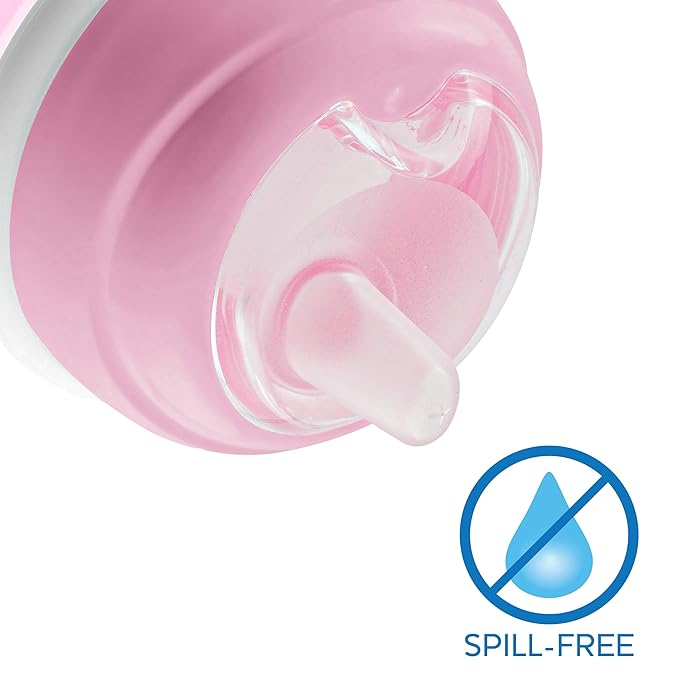 Chicco 7oz. Transition Sippy Cup with Silicone Spout and Spill-Free Lid | Calibration Markings | Removable Handles | Top-Rack Dishwasher Safe | Easy to Hold with Ergonomic Indents | Pink| 4+ Months