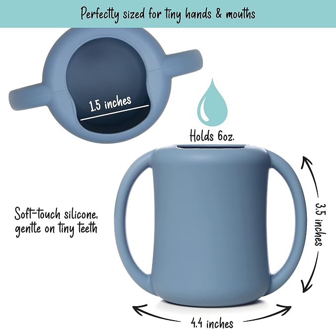 PrimaStella Silicone Baby & Toddler Training Cup with Handles (Slate Blue)